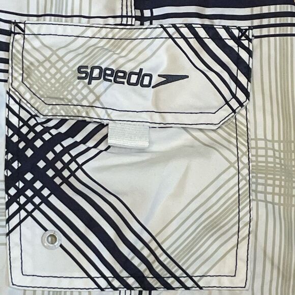 Speedo Quickdry Tartan Plaid Swim Trunks Black White Lined Board Shorts XL - Picture 3 of 6